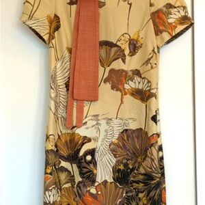 Floral Bird Print Dress with Scarf